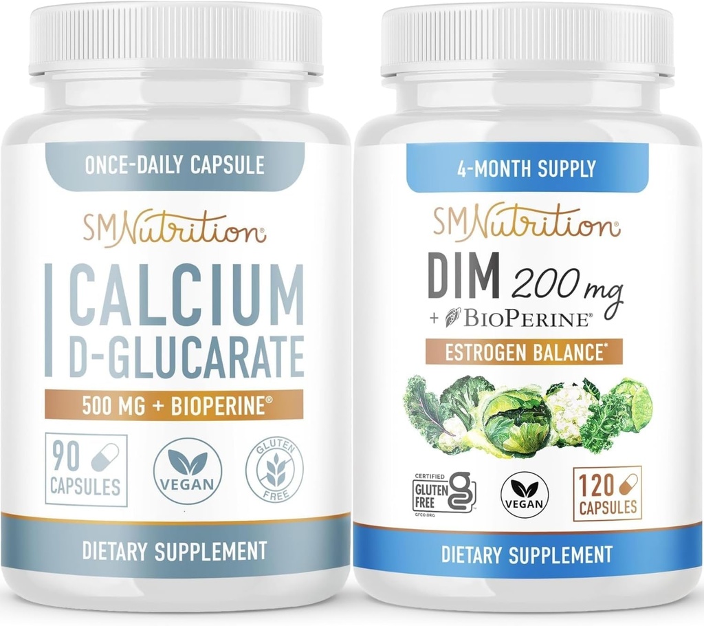 SMNutrition 200 mg DIM Supplement withuba D-Glucarate | Hormon Balancing Sche with DIM Diindolylmethane Capsules (120 hizmet) ve Vegan Gluten Free Non-GMO CDG Supplement (90 hizmet)