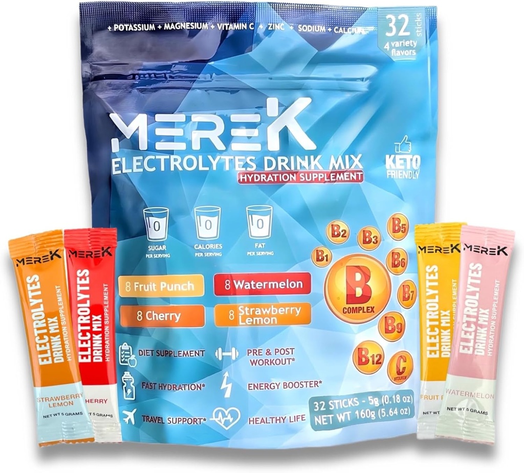 SadeceK Electrolyte Hydration Toz Supplements 32 Sachets Easy Open Single-Serving Perfect for Workout Essential for Daily Hydration Needs No Sugar, No Calories, Keto Friendly