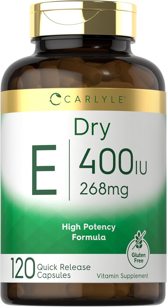 Carlyle Dry Vitamin E | 400 IU (268mg) | 120 Capsules | High Potency Formula | Non-GMO and Gluten Free