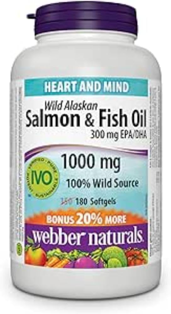 Webber Naturals Άγριο Σολομός & ιχθυέλαιο 1000 mg (EPA 180 DHA 120) Μέγεθος Μπόνους 150+30 Softgels