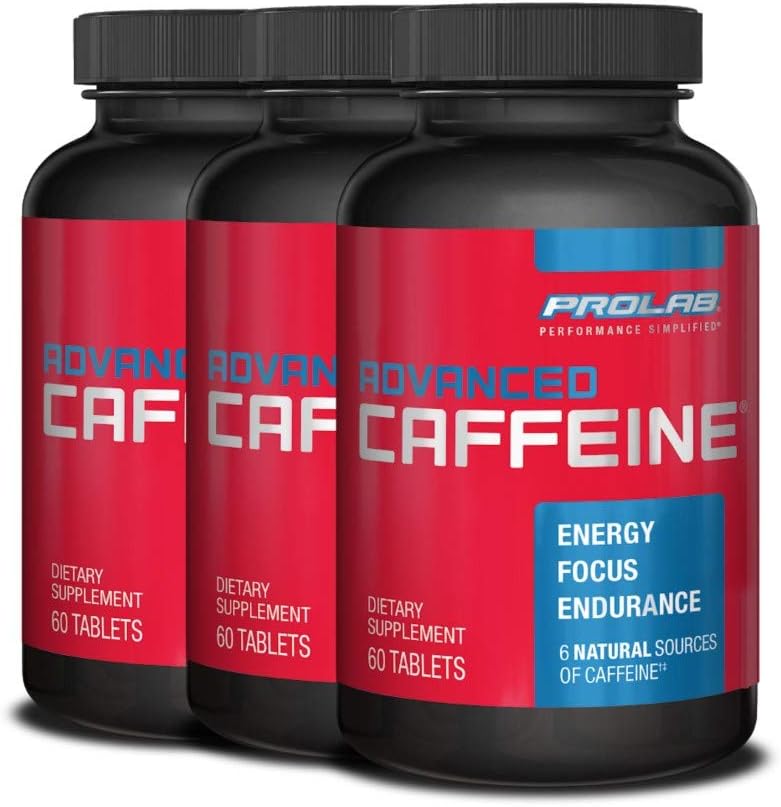 ProLab Nutrition Advanced Caffeine 200mg, Fast-Acting Natural Caffeine Tablets with Green Tea Extract, Clean Energy, Mental Focus (60 Tabs) (3 Pack)