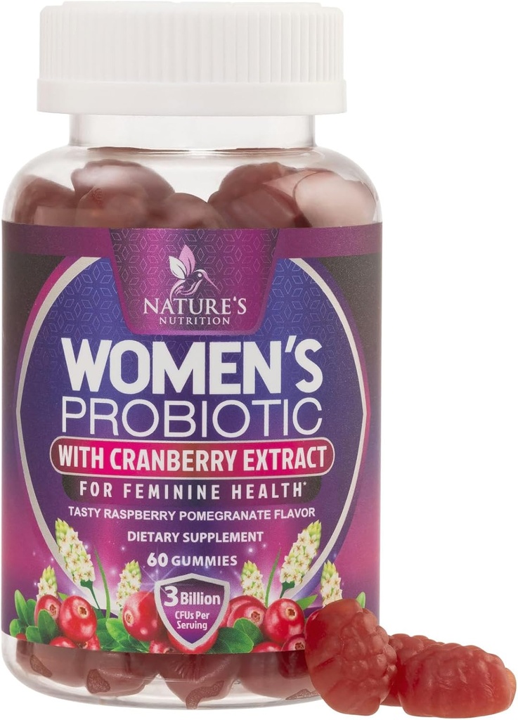 Probiotics for Women Gummies with Cranberry - 6 Premium Strains for PH Balance, Digestive Health, Vaginal & Immune Support, 3 Billion CFU, Γυναικείο Probiotic Gummy for Feminine Health - 60 Gummies
