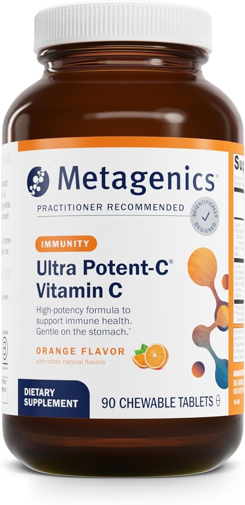Μεταγονική Ultra Poent- C Chewable - 250 mg Buffered Vitamin C με Bioflavonoids, L-Lysine & L- Cysteine - Ανοσοποιητική & Αντιοξειδωτική Υποστήριξη - Μη Γλουτένη Χωρίς - Φυσικό Πορτοκαλί Γεύση - 90 δισκία