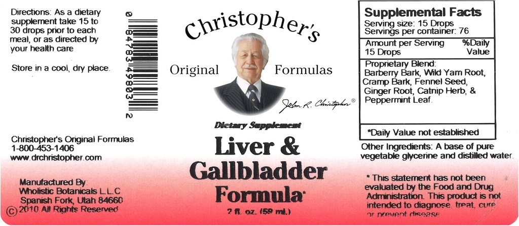 Christopher's Original Formulas Liver & Gallbladder Formula, συμπλήρωμα βοτάνων για υποστήριξη Detox & Digestive, 2 fl oz