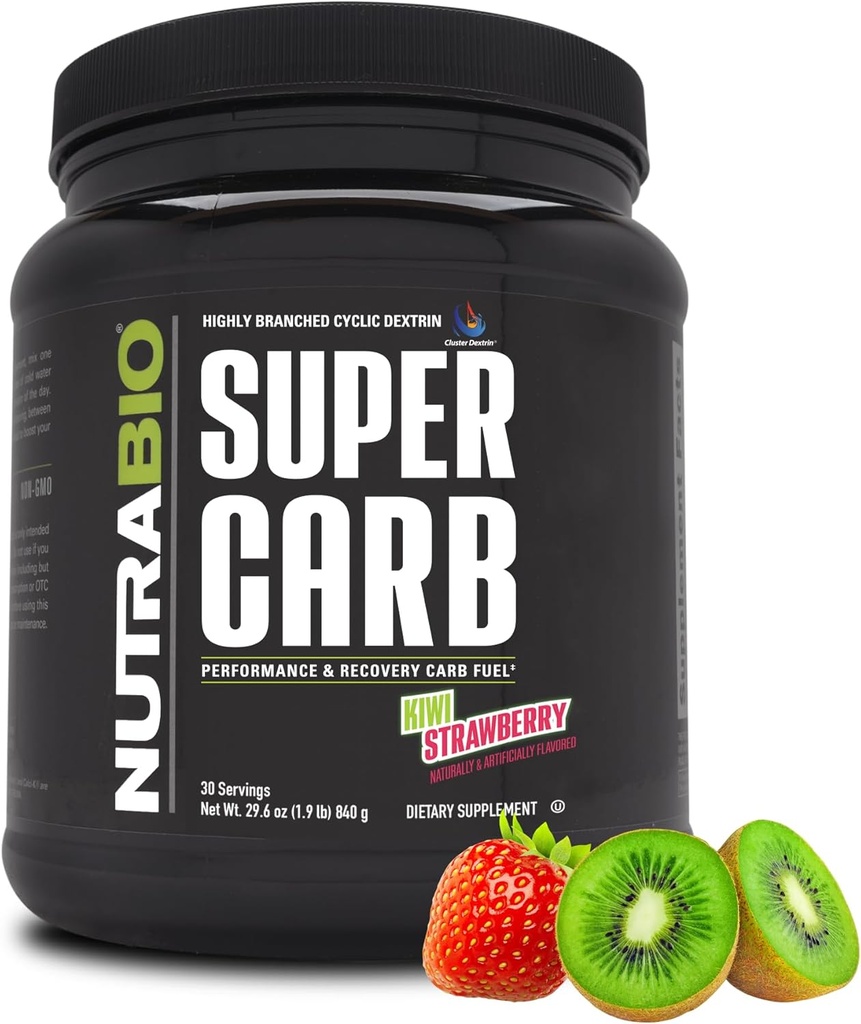 NutraBio Super Carb, Carbohidrat Toz Kombine Dextrin & Electrolytes, Advanced Carb Supplement Toz for Workout Yakıt, Performans ve Kas Kurtarma, Cyclic Dextrin, Kiwi Strawberry, 30 Sv