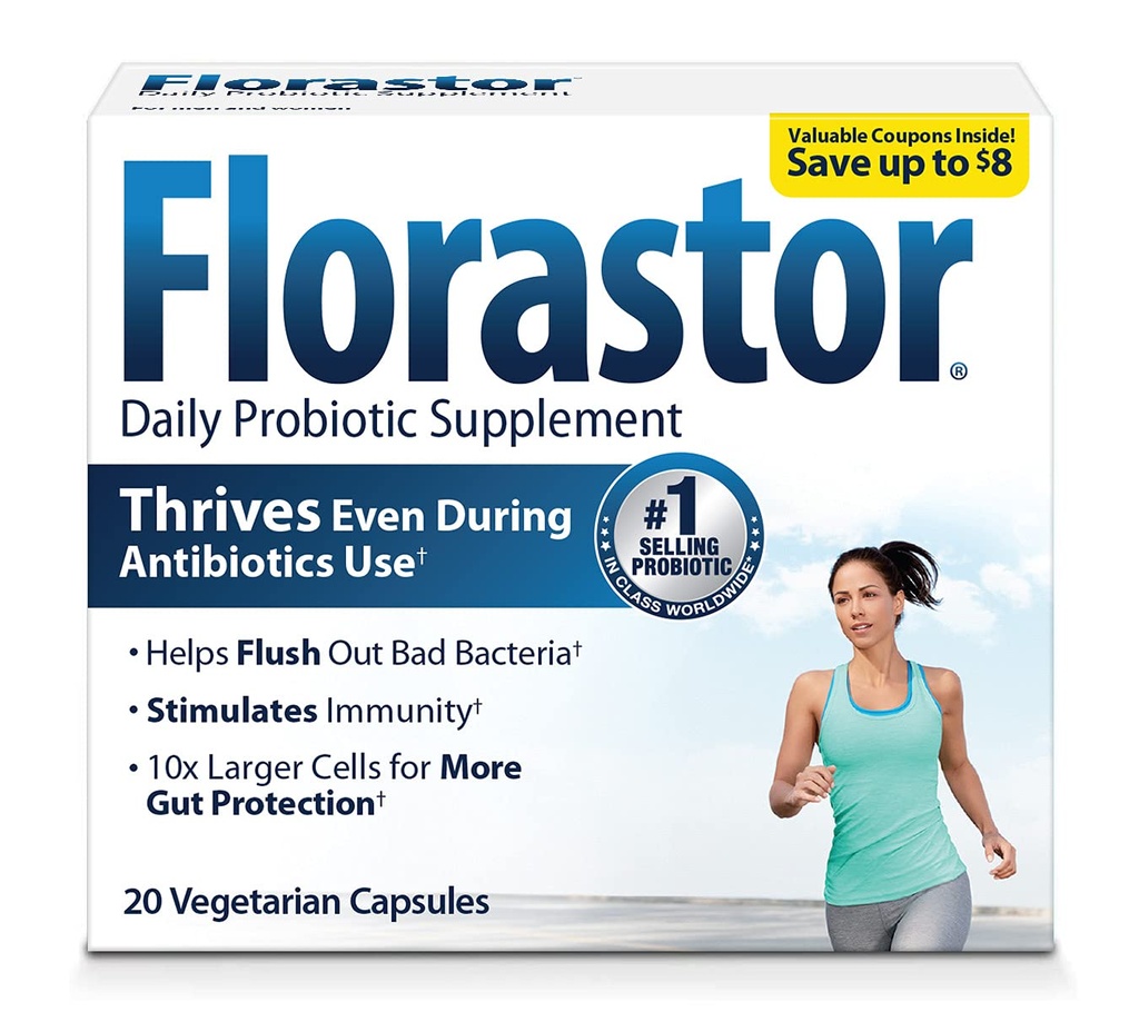 Florastor Probiyotiks for Digestive & Immune Health, 20 Capsules, Probiyotiks for Women & Men, Dual action, kötü bakterileri temizlemek ve eşsiz suşikarlığımız ile iyiliği artırmak yardımcı olur