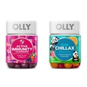OLLY Gummy Active Immunity+Elderberry, 45 Gummies Kids Chillax, Magnezyum Gummies, Lemon Balm, Calm Chews for Kids 4+, 50 Count Count Count Count