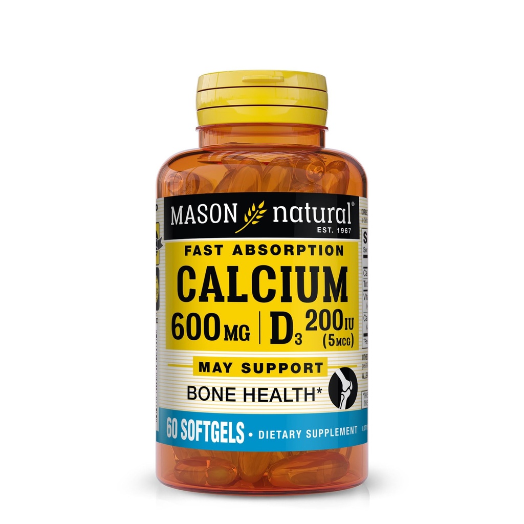 MASON NATURAL Fast Absorption Calcium with Vitamin D3 - Strengthens Muscle Function, Supports Healthy Bones and Overall Health, 60 Softgels