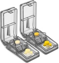 JohnBee 2PCS Κοπτικό Χάπια για Μικρά ή Μεγάλα Χάπια - The Best Multiple Pill Splitter Ever - Design in The USA - Doubles as Tablet Box - Δεν είναι κατάλληλο για Μικροσκοπικά Χάπια (Gray)