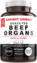 Grass Fed Beef Organları Tamam 4500 mg - Desiccated Liver, Bone Marrow, Heart, Spleen, Pancreas & Kidney, Non-GMO, Gluten Free, Undefated by Ancient Origins (180 Capsules, 750 mg each)