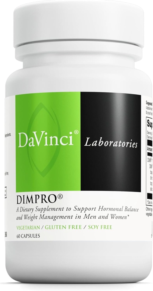 DAVINCI Labs DimPro - Συμπλήρωμα διατροφής για την υποστήριξη της ορμονικής ισορροπίας ανδρών & γυναικών & Υγιεινή διαχείριση βάρους* - με βιταμίνη Ε και περισσότερα - χορτοφαγικά - Χωρίς σόγια - Χωρίς γλουτένη - 60 κάψουλες