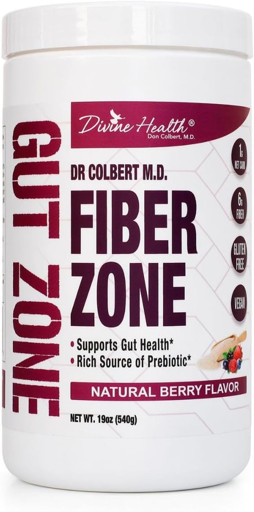 İlahi Sağlık Dr Colbert, MD Fiber Bölgesi Toz | Berry Flavor Prebiyotikler | 6g Psyllium Husk & Inulin Fiber | Sağlıklı Gut Bölgesinde Öneri | 19 oz | 60 Hizmet