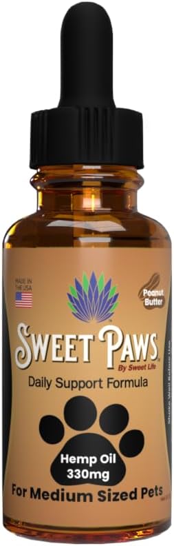 Tatlı Paws Hemp Oil Medium Boyutlu Evcil hayvanlar | Endişeli Köpekler ve Kedilere Yardım, Ağrı, Stres, Uyku, Arthritis & Seizures Relief | Peanut Butter Flavored | 330 mg