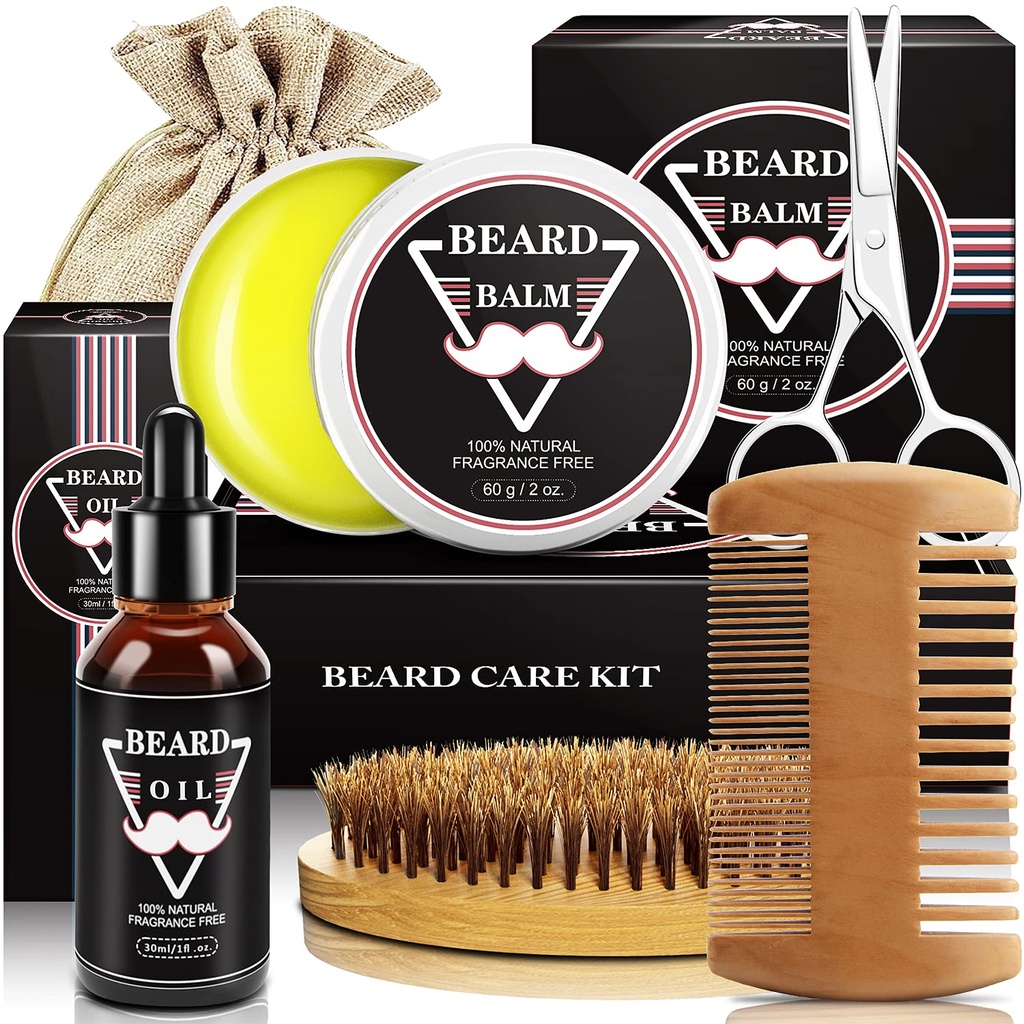 ABUDICS Men, Beard Kit, Beard Grooming Kit w/Beard Oil Beard Balm Beard Okay Beard Scisors, Dad için Hediyeler O Boyfriend