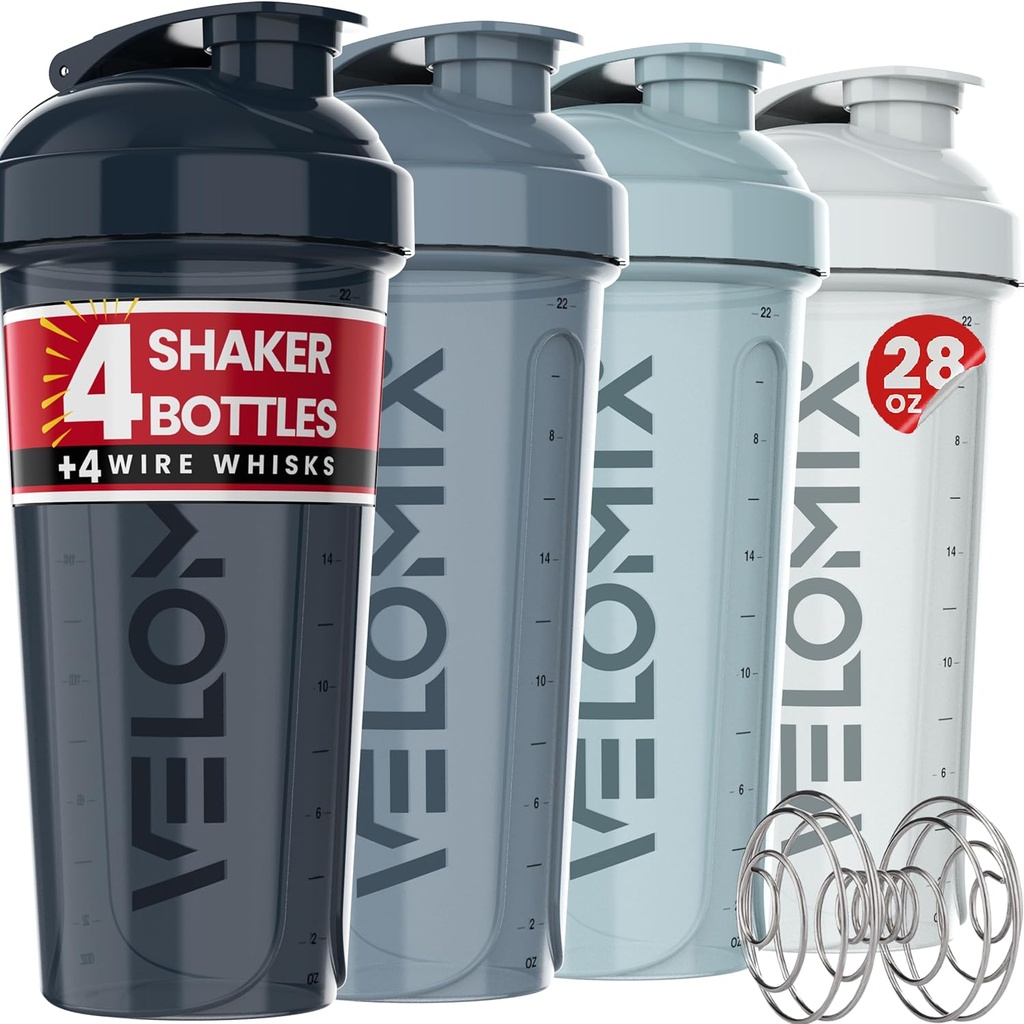 VELOMIX -4 PACK 28 Oz Protein Shaker Şişe Protein Mixes - 4x Wiresk | Protein Shakes | Protein Shaker Şişe Paketi | Protein Shake Kupası (Aqua Deeps)