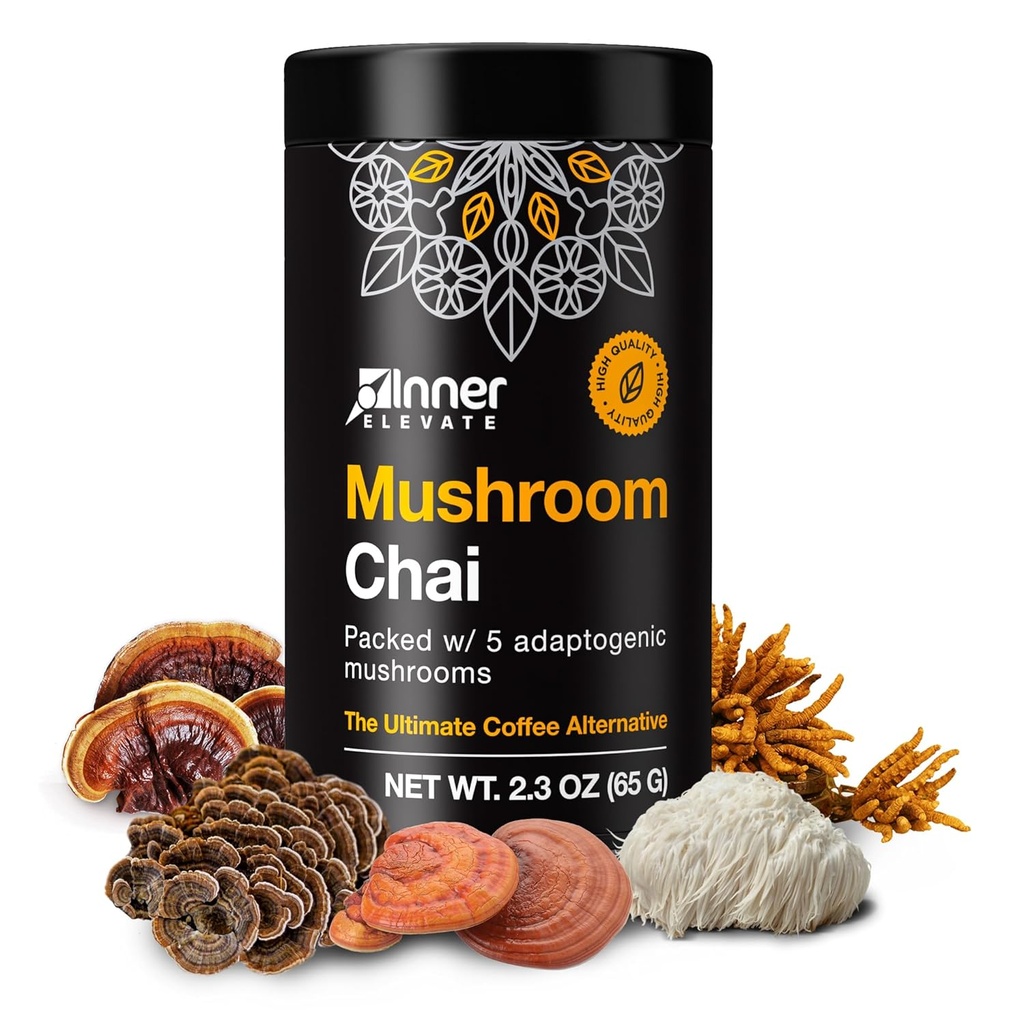 İç Elevate Superfood Mushroom Chai - Ultimate Kahve Alternatif - Aslan Mane, Cordyceps, Chaga, Reishi, Türkiye Tail (35 hizmet)
