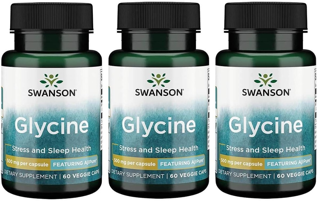 Swanson Amino Acid Ajipure Glycine Pharmaceutical Grade 500 Milligrams 60 Veg Capses (3 Συσκευασία)