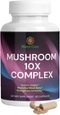 Mushroom 10X Kompleksi - Lions Mane, Reishi ve Cordyceps - Doğal Enerji ve Stres Yardımı için Tamam - Immune Boost - Focus & Memory - Natural & Non-GMOMO