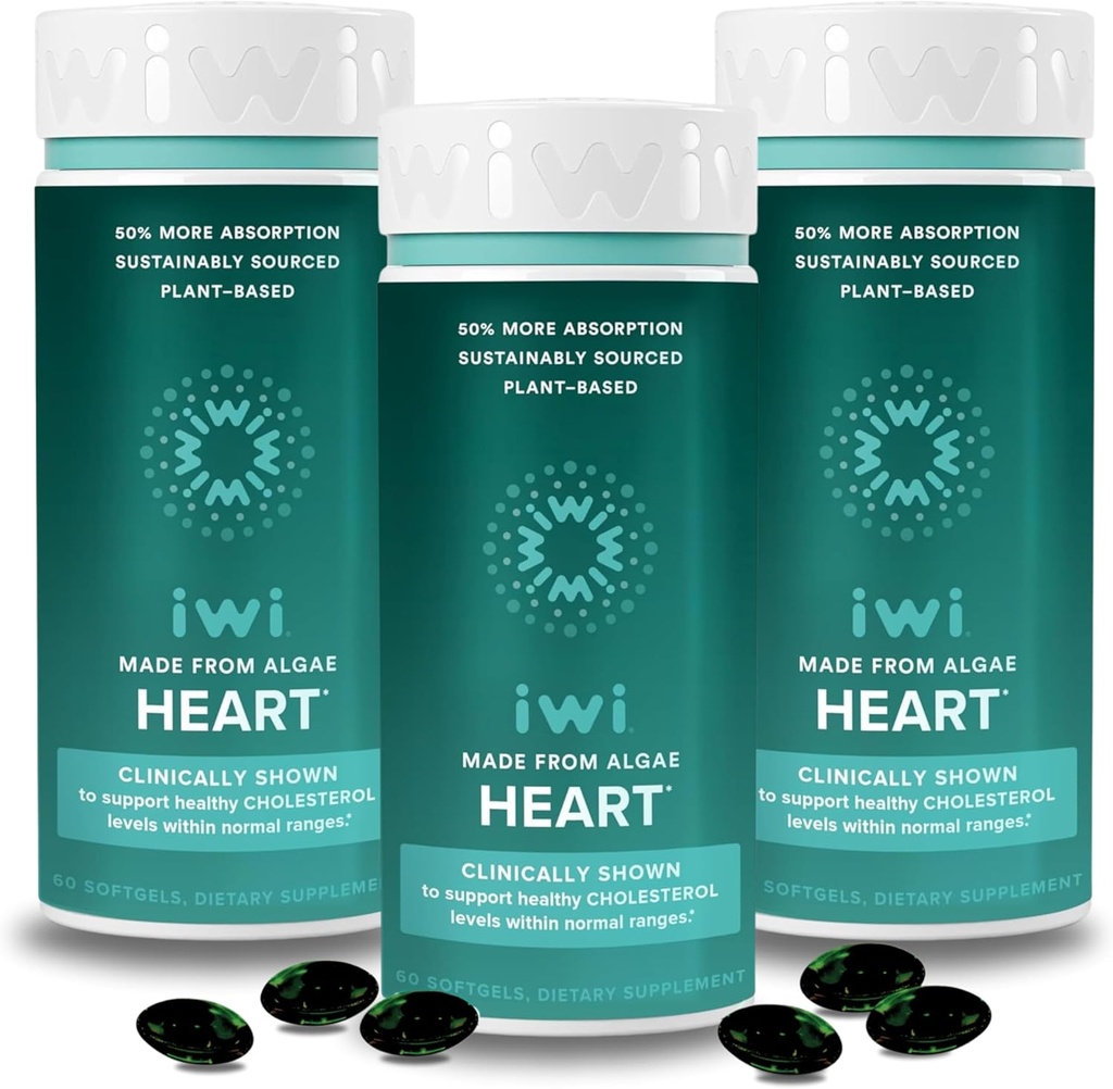 Iwi Life Heart Omega-3, 180 Softgels (90 Hizmet) , Vegan Plant-Based Algae Omega Fatty Acids + EPA, Kalp Sağlığı Desteği Diyet Tamam, Krill & Fish Oil Alternative, No Fishy Aftertaste