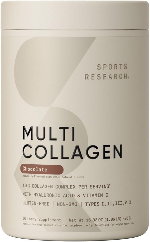Spor Araştırması Multi Collagen Protein Tozu (Type I, II, III, V, X) Hyaluronik Asit + Vitamin C | 5 Gıda bazlı Collagen, 30 Hizmet (Chocolate)