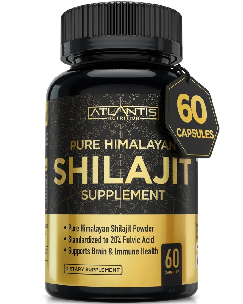 Atlantis Beslenme Himalaya Shilajit Capsules %20 Fulvic asit ile formüle edildi | 10:1 Ekstraksiyon 10.000 mg D.H.E. | USA Made | Himalaya Shilajit Supplement for Men & Women | 60 Capsules