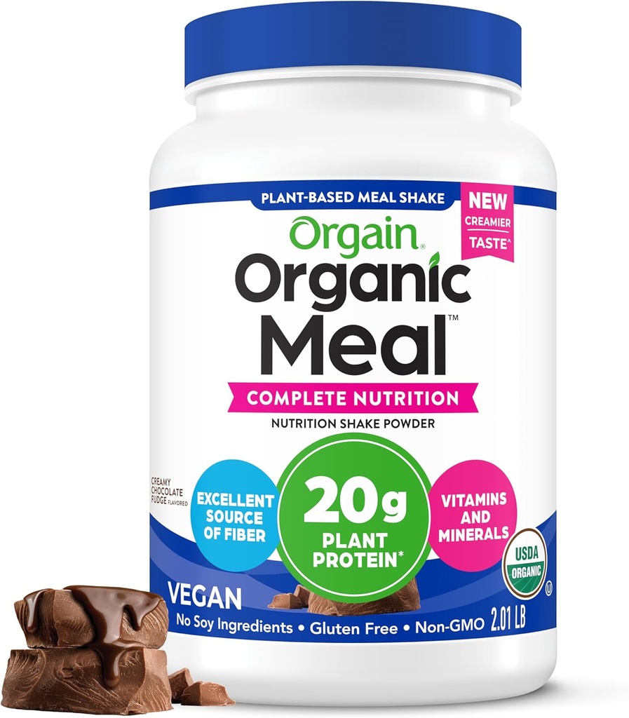 Orgain Organic Vegan Meal Yenileme Protein Toz, Kremy Chocolate Fudge - 20g Plant Temel Protein, Gluten Free, Dairy Free, Lactose Free, Soy Free, No Sugar Eklenme, For Smoothies & Shakes - 2.03lb