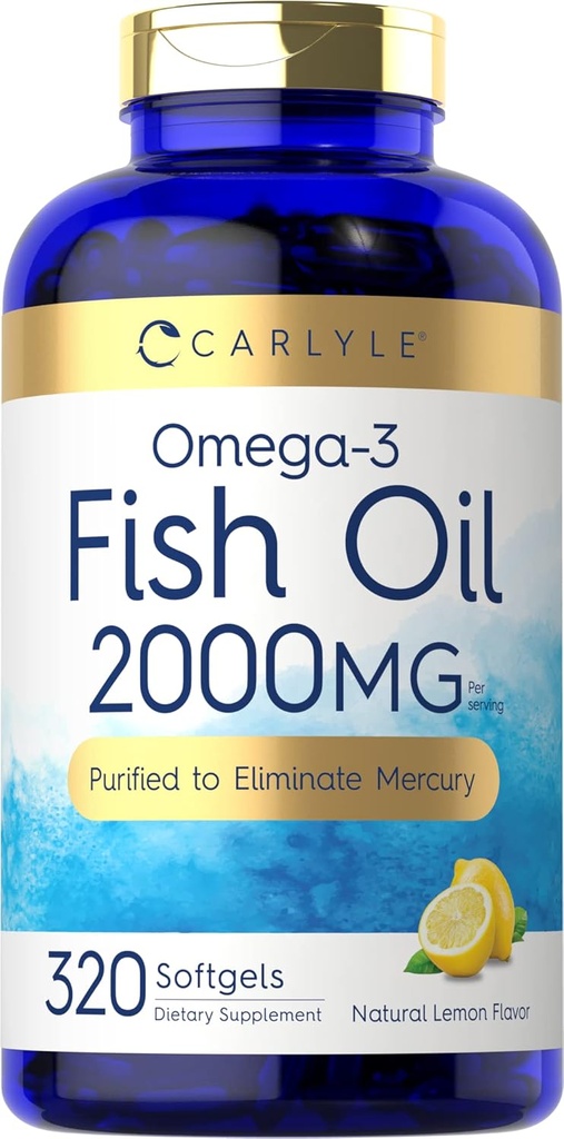 Carlyle Fish Oil Omega 3 Supplements | 2000 mg | 320 Softgels | EPA & DHA | 600 mg Total Omega-3 | Non-GMO, Gluten Free Pills