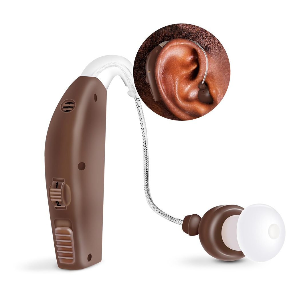 MSA 30X Ear Sound Amplifier'in arkasında, 30 Times, Hafif, Sanal olarak Görünmez, Rahat, Atıcı Cilt, Hızlı Şarj, Brown, 1ct