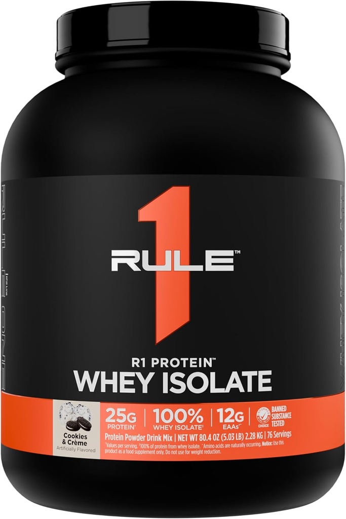 Άρθρο 1 R1 Πρωτεΐνη Whey Isolate - με 25g πρωτεΐνη & 6g BCAA Αποκλειστικά από Απομονωμένες & Υδρολυμένες Πηγές για την αποκατάσταση προπόνησης (5 Λίρες*, Cookies & Crème)
