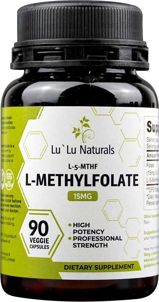 Lu'Lu Naturals L-Methylfolate 15 mg Optimizeed ve Aktif Folic Acid. 90 Veggie Caps Methf Folate, L-5-mthf