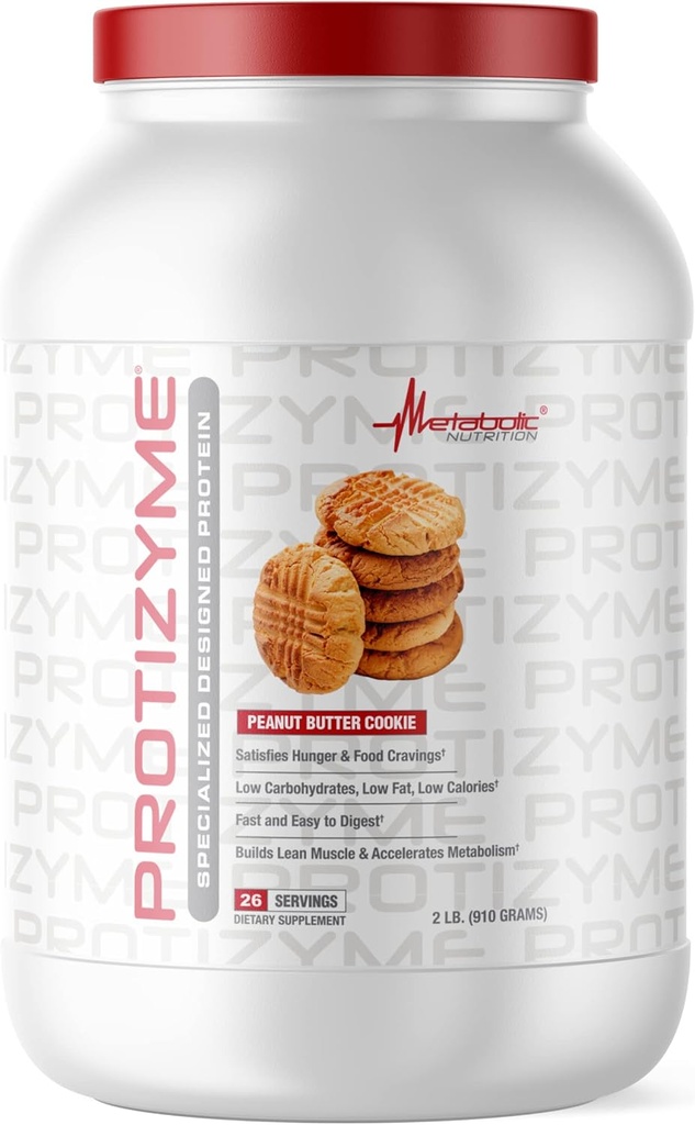 Metabolik Beslenme, Protizyme,% 100 Whey protein Toz, Yüksek Protein, Low Carb, Low Fat with Digestive Enzymes, 24 Temel Vitaminler ve Mineraller, Peanut Butter Cookie, 2 Pound