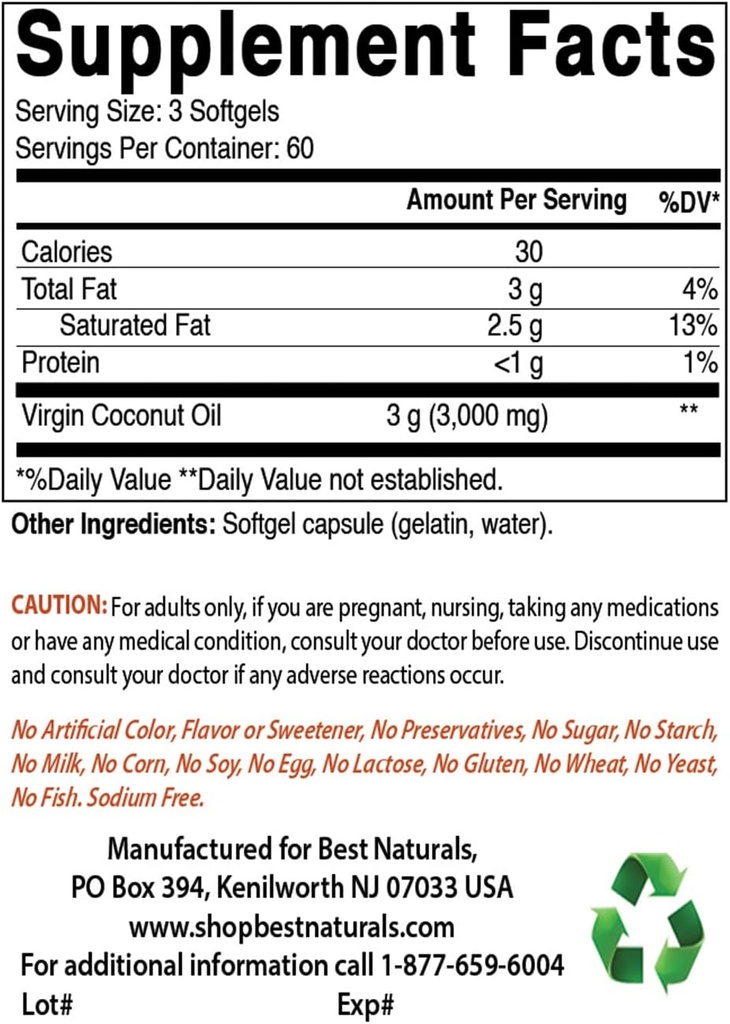 En İyi Doğallar Coconut Petrol 1000 mg & Vitamin B2 (Riboflavin) 100 mg
