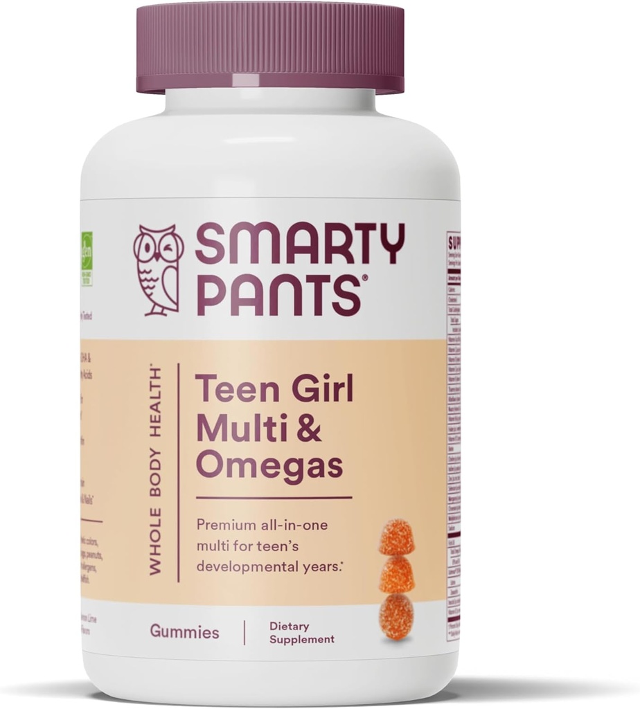 SmartyPants Teen Girl Multivitamin Gummies: Ωμέγα 3 Fish Oil (EPA/DHA), Βιταμίνη C, D3, B12, Βιταμίνη Α, K & Zinc, Χωρίς Γλουτένη, Περιλαμβάνει Βιοτίνη για την υποστήριξη των μαλλιών, του δέρματος & νυχιών, 120 Count (30 Day Supply)