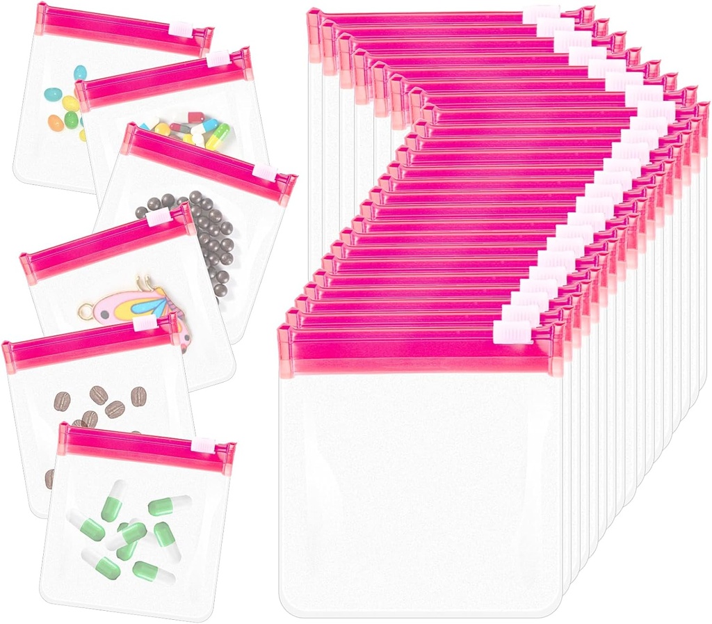 24 Hesaplar Seyahat Pill Packets Pill Pouch Bag Reusable Cookinged Medicine Bag Set Self Wear Clear Plastik Tıp Organizer with Slide Lock Çanta for Pills Small Elements Storage, Pink Lock Bag