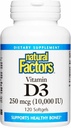 Doğal Faktörler D3 - Bone & Support için Günlük Supplement - Vitamin D Supplement Aids Sağlıklı Immune System Function - Güçlü Ortaklar ve Dizler - 120 Yumuşakgels (120 Hizmet)