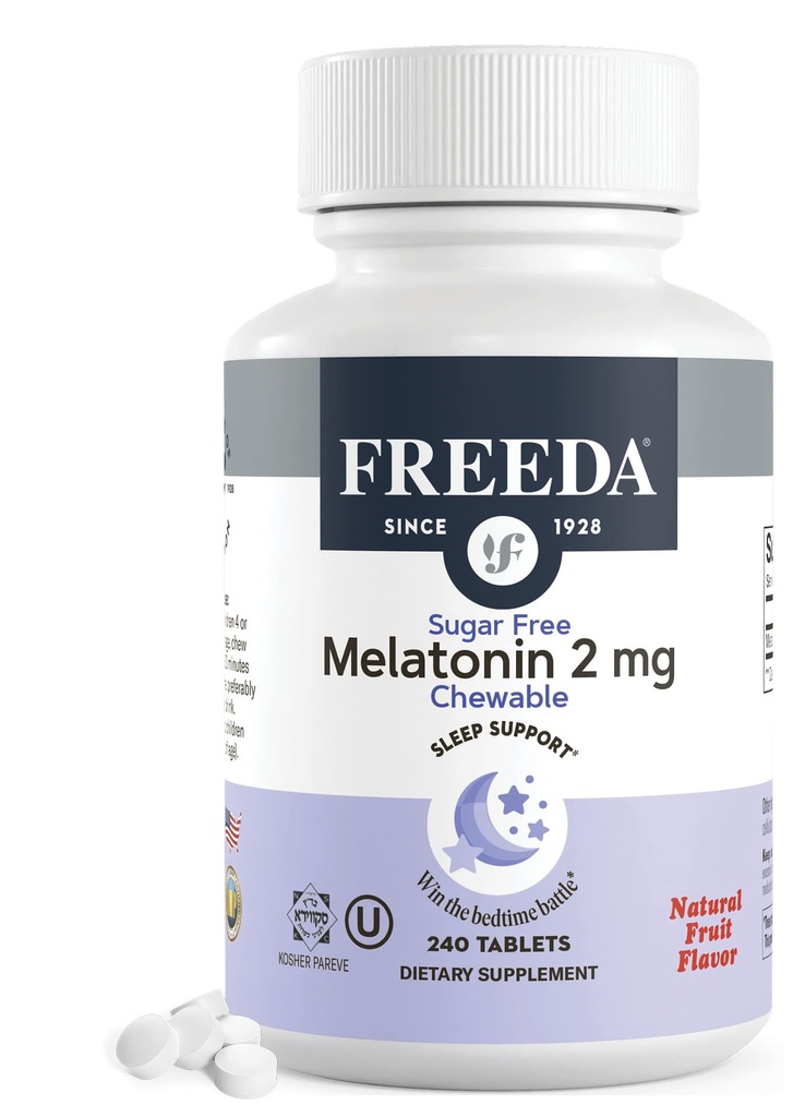 FREEDA Melatonin 2 mg Sugar-Free Chewables – Yetişkinler ve Çocuklar için Doğal Uyku Yardımı – Vegan, Kosher, Gluten-Free, Non-GMO, Easy Bedtime Support – 240 Tabletler