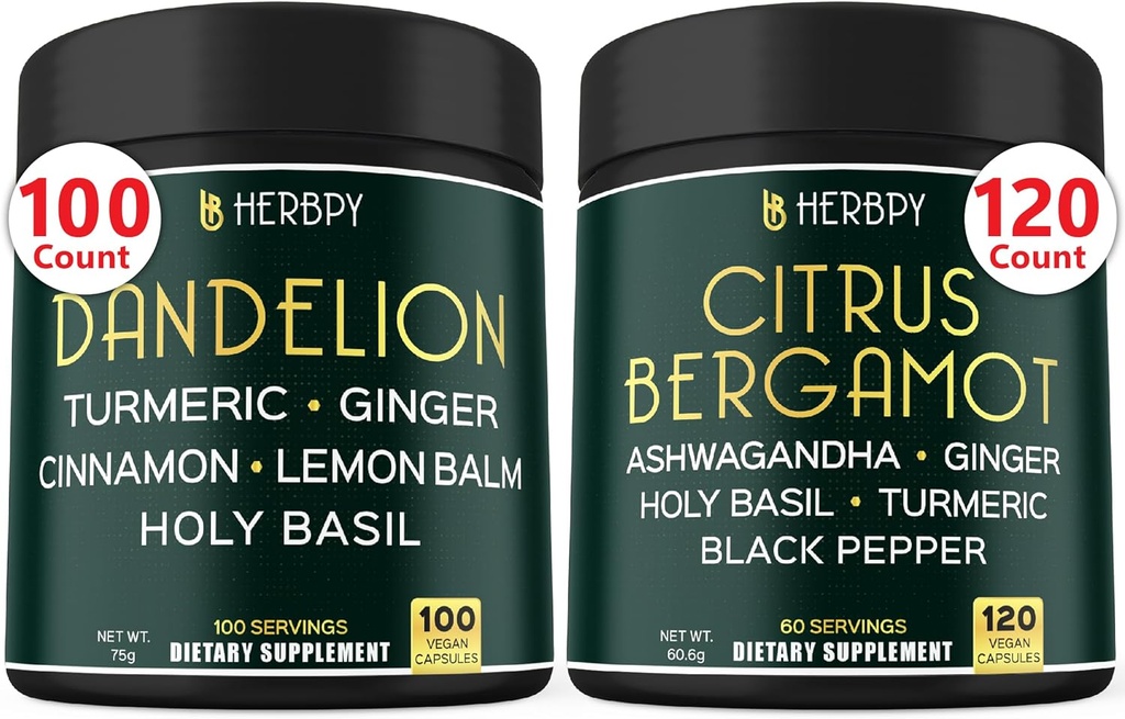 Sche 6in1 Dandelion Supplement & 6in1 Citrus Bergamot Supplement - Support Relaxation, Heart, Digestion Health and Immune