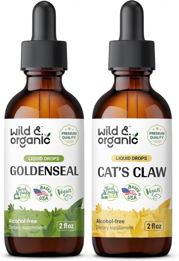 Άγρια & οργανικά Goldenseal Βάμμα 2 fl oz & Cats Claw Βάμμα 4 fl oz