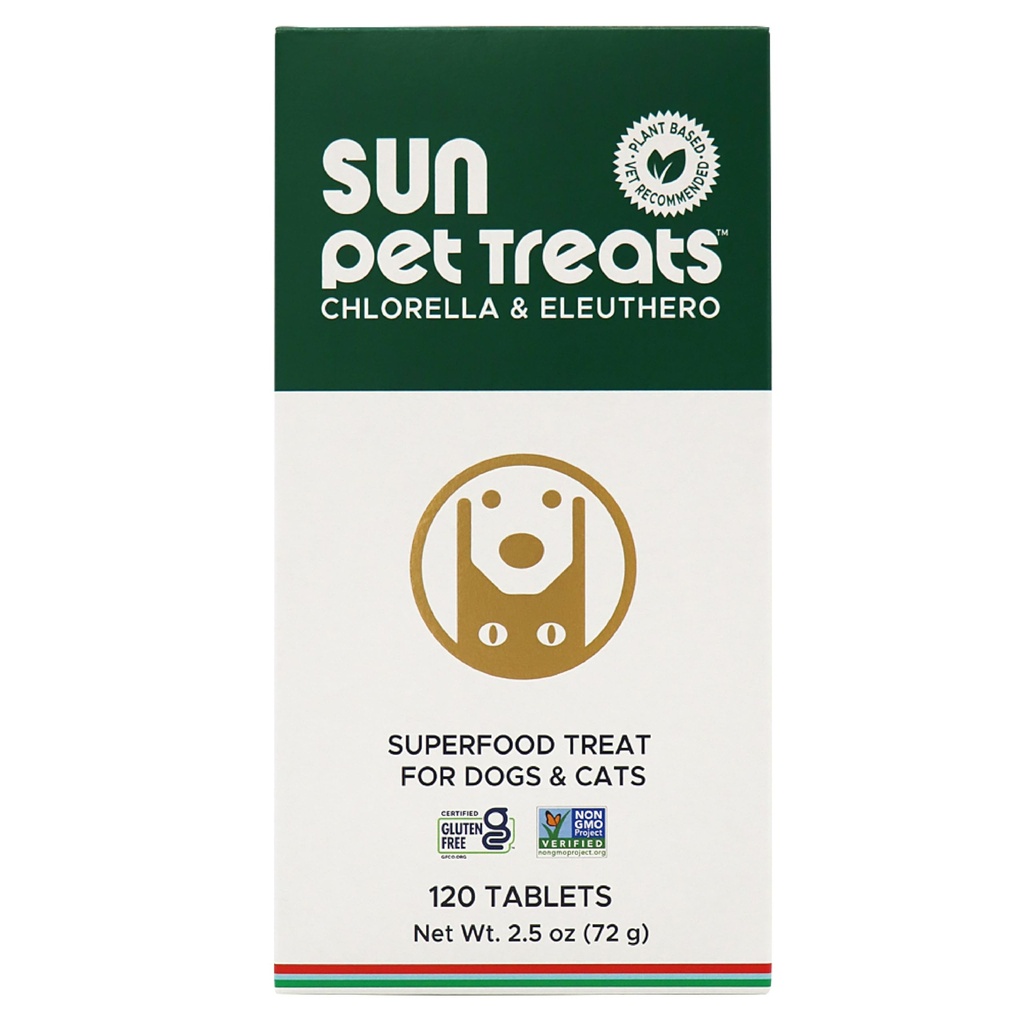 Sun Chlorella Sun Pet Yeşil Superfood Cat & Dog Supplement - Chlorophyll Eleuthero & Lecithin, Mineraller, Antioksis & Vitaminler - Immune Defense, Skin & Gut Health - 120 Bites