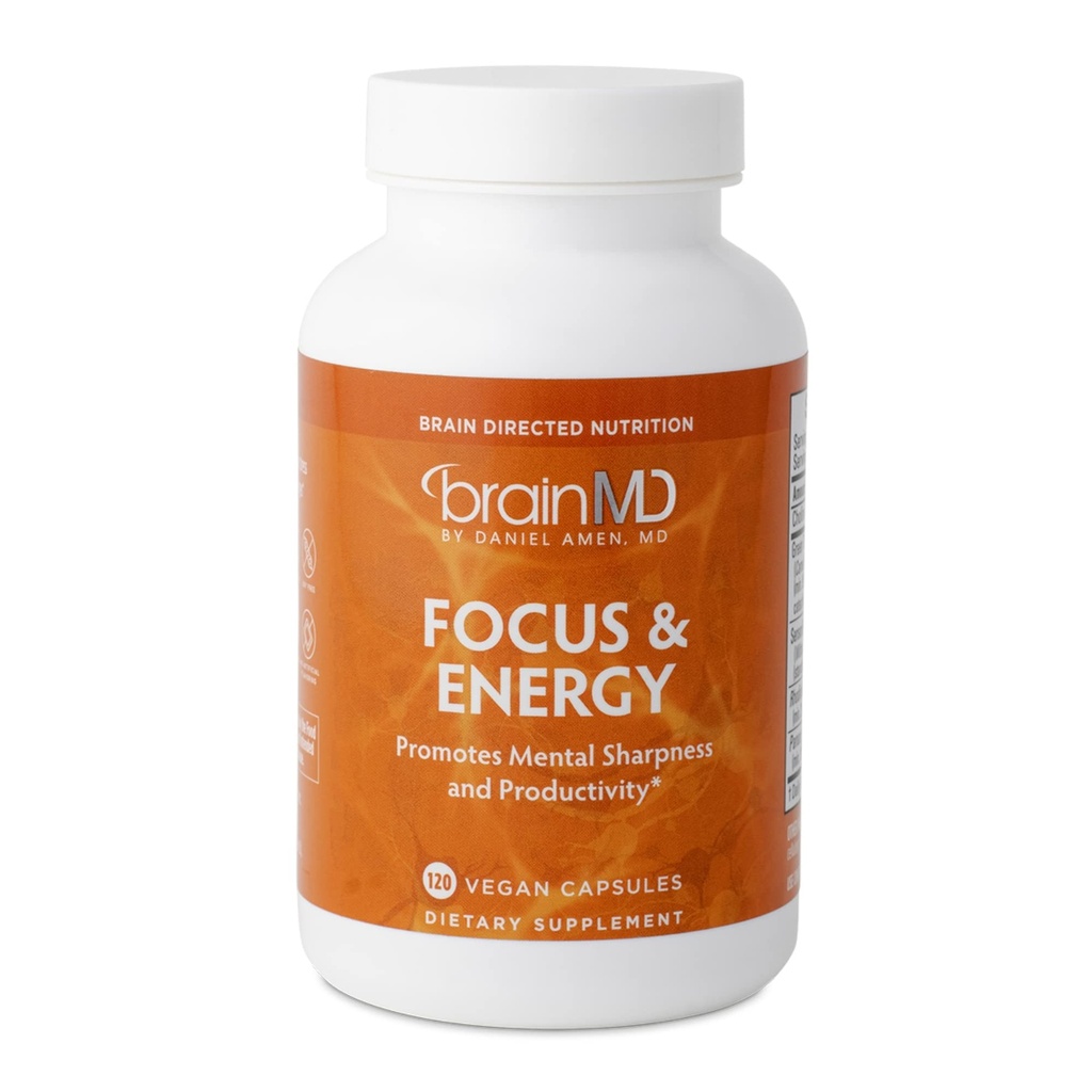 Dr Amen BrainMD Focus & Energy - 120 Capsules - Zihinsel Endurance ATM, Teşvik ve Dikkat - Caffeine Free, Gluten Free - 30 Hizmet