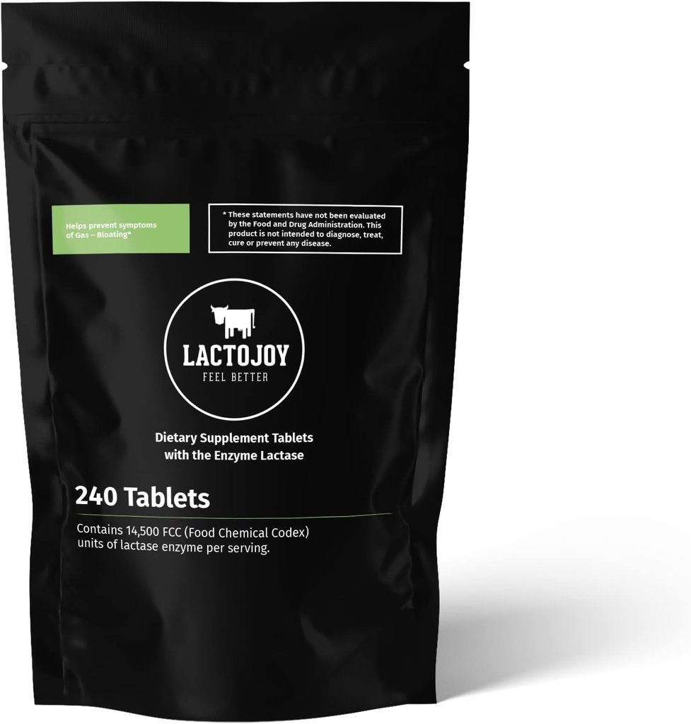 Χάπια LactoJoy Lactase 14.500 FCC I 240 Τεμάχια Επαναπλήρωσης Πακέτων I Ισχυρά Ένζυμα Λακτάσης για Δυσανεξία Λακτόζης I Ultra Pure Lactase για Βελτιωμένη Πέψη I 100% Vegan