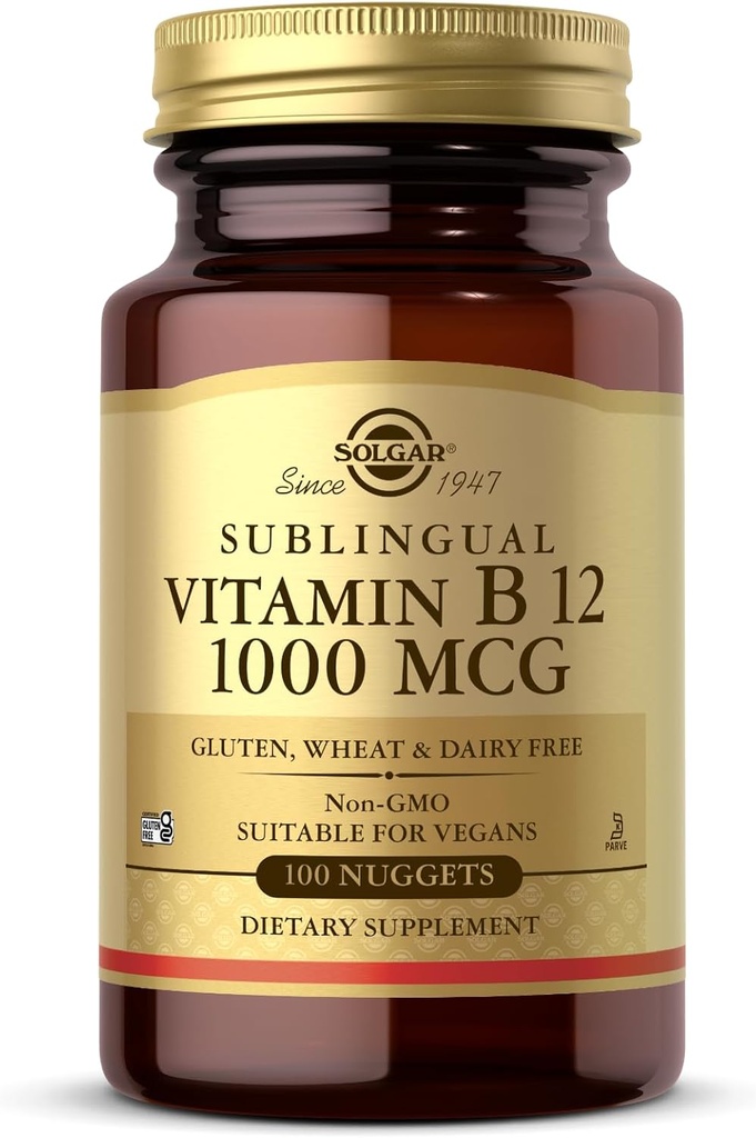 Solgar Υπογλώσσια Βιταμίνη B12 1000 mcg - 100 Ψήγματα - Μη ΓΤΟ, Vegan, Χωρίς γλουτένη, Χωρίς γαλακτοκομικά, Kosher, Hanal - 100 Σερβιέτες