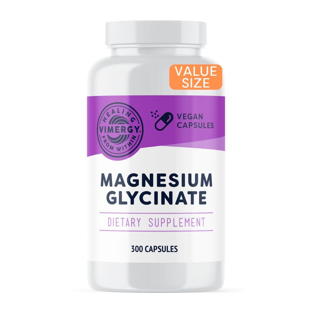 Vimergy Magnezyum Glycinate - Stres Desteği - Tummy Upset'ten Kaçmak için *- Kalp Sağlığı ve Enerji *- Kosher, Vegan Gluten-Free - 300 Caps