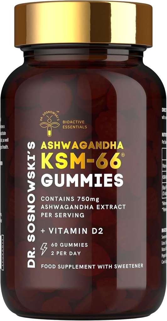 Dr Sosnowski'nin BioActive KSM-66 Ashwagandha Gummies | 750 mg Ashwagandha Vitamin D2 (60 Gummies)