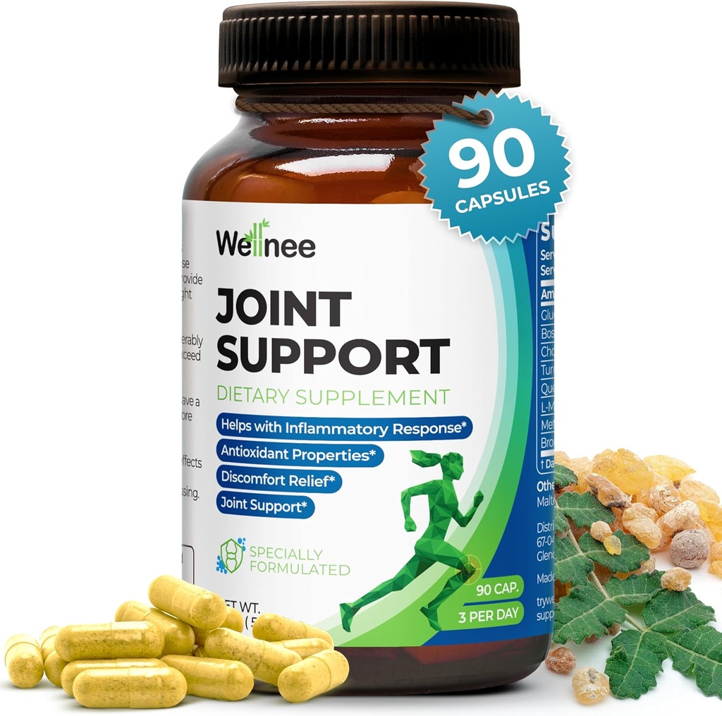 Wellnee Ortak Destek Tamamı - Glucosamine Chondroitin MSM, Boswellia & Turmeric - Relieves Joint Discomfort & Supports Flexacy - Wellknee Ortak Destek - 90 Capsules, 30 Hizmetler