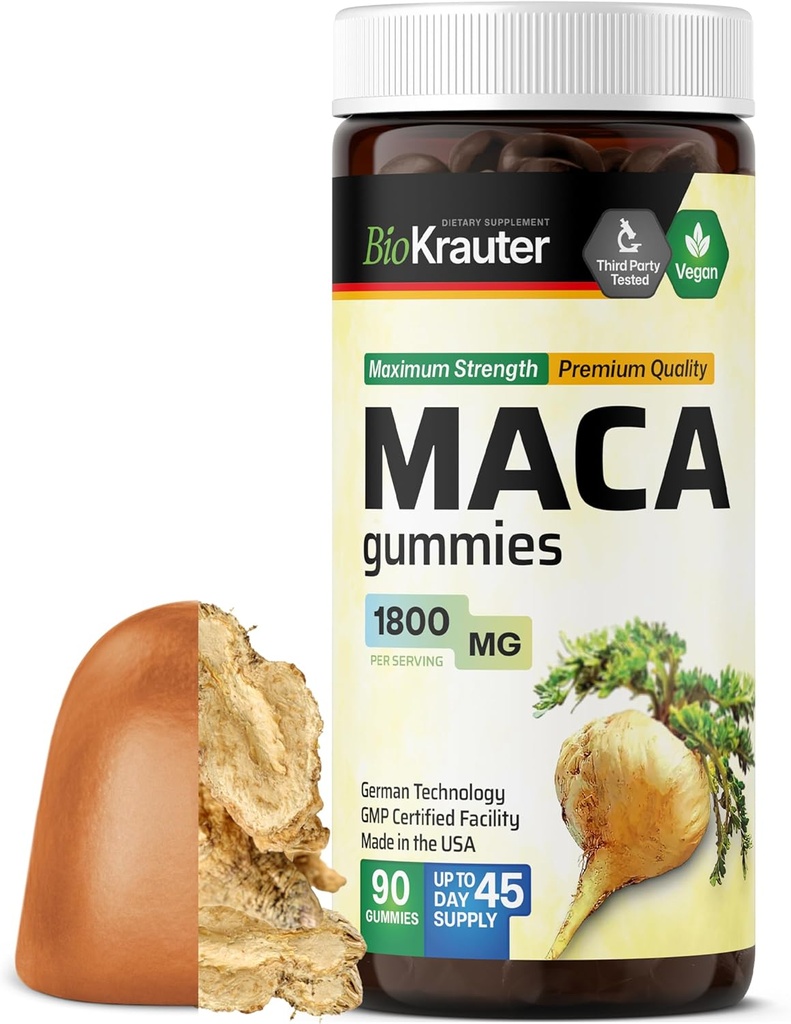 Maca Root Gummies - 1800 mg Strength - 90 Vegan Chews - Kadınlar ve Erkekler için Doğal Destek - Perulu Maca Root Supplement - Banana Flavour Chews