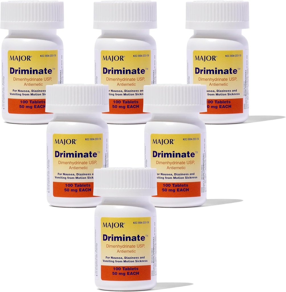 MAJOR Drminate - Dimenhydrinate 50mg Hareket Hastalığı Tabletleri - Anti-Nausea Tıp - 100 Tablet (6 Pack)