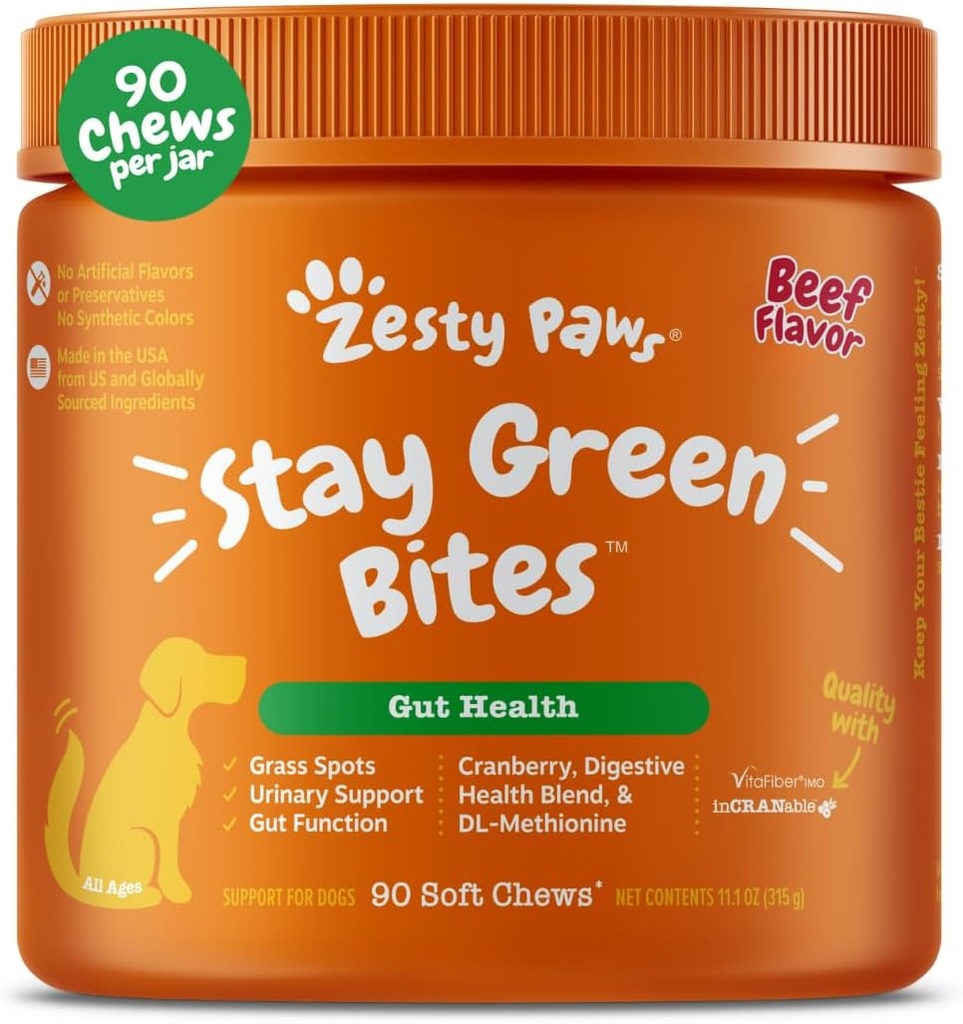 Zesty Paws Stay Green Bites for Dogs - Grass Burn Μαλακές μασέλες για Lawn Spots Προκαλούνται από το σκυλί ούρα - με Cranberry για την ουρική αρθρίτιδα & Bladder - βόειο κρέας - 90 κόμης