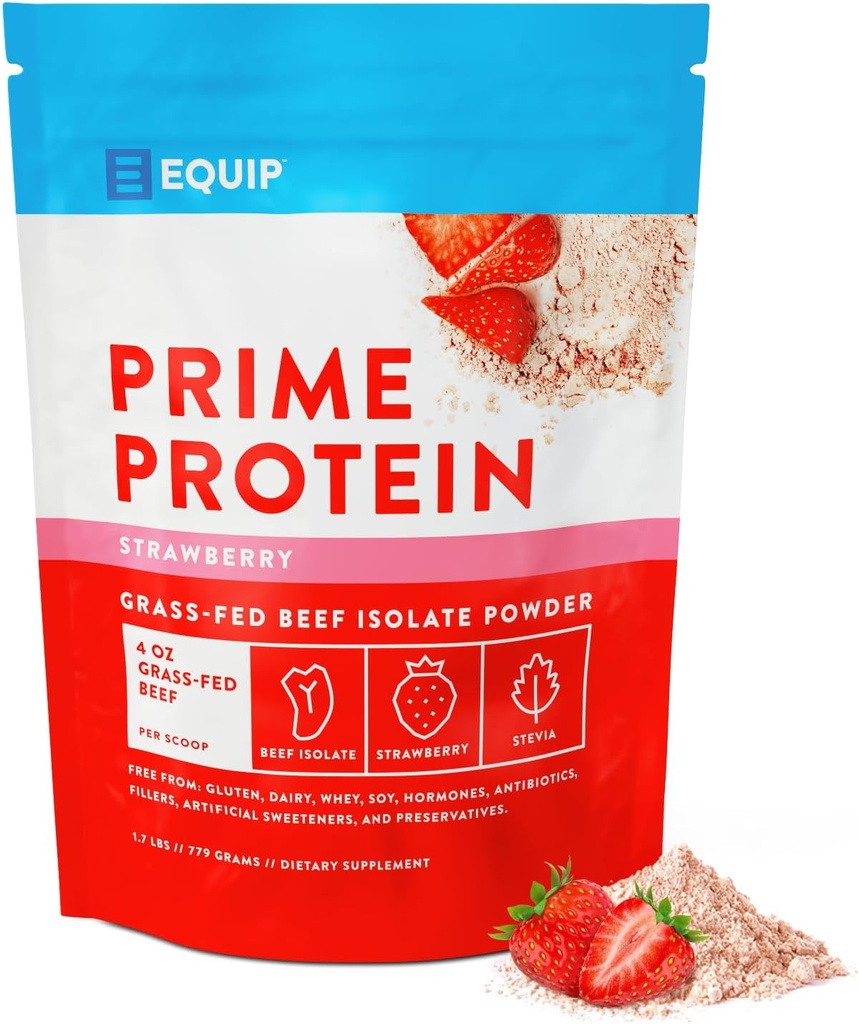 Equip Gıdaları Prime Protein Toz | Temiz, Grass Fed sığır proteini | Carnivore Protein Isolate | Paleo, Keto Friendly | Gluten & Dairy Free | Build & Tamir Tound | 30 Servisler, Strawberry