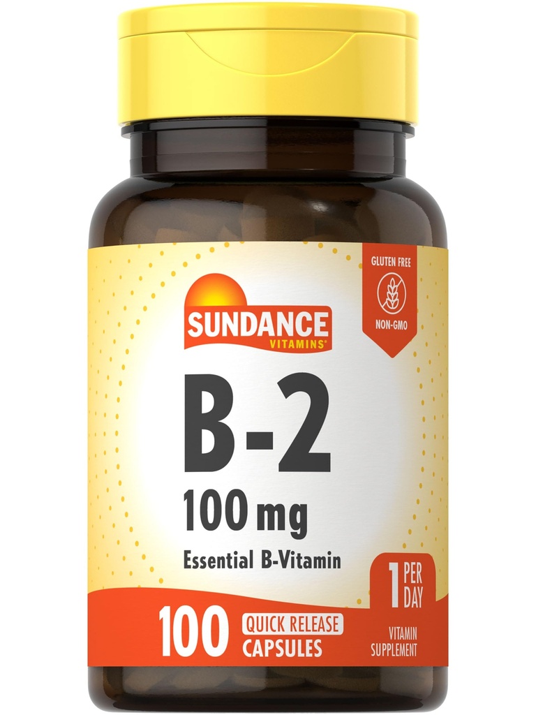 Sundance Vitamin B-2 | 100 mg | 100 Capsules | Essential Vitamin Supplement | Non-GMO ve Gluten Free Formula